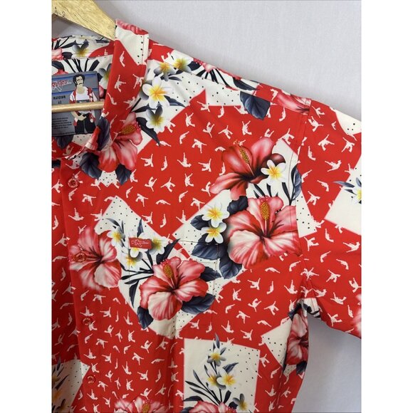 Retro Rifle Raising AZ Hawaiian Shirt Red Floral Stretch Men’s 2XL/3XL Fit - Picture 2 of 7